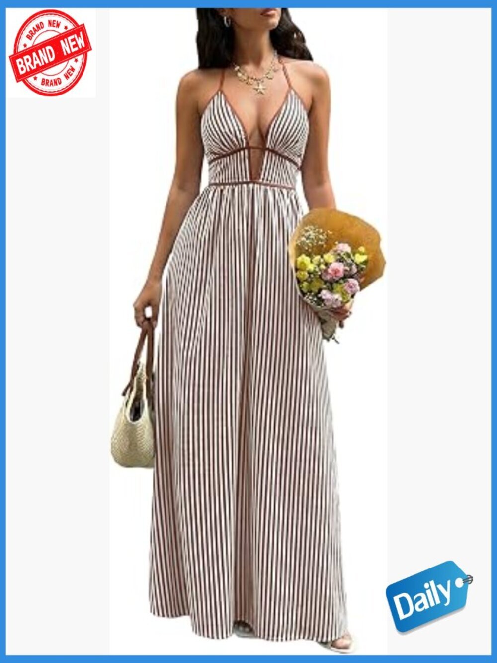 Sleeveless Halter Maxi Dress Flowy A-Line Swing Beach Summer Wedding